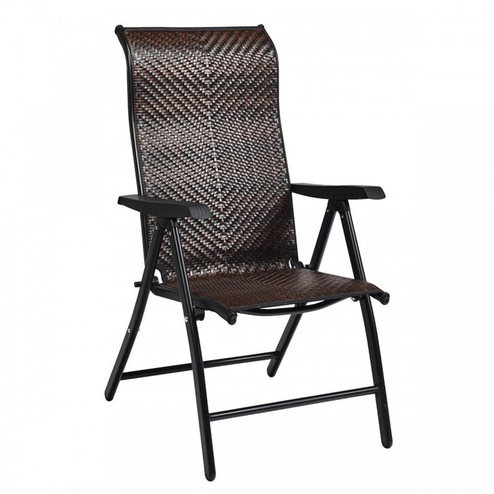 Outdoor Rattan 2-Piece Folding Brown Lounge Chair Set with Reclining Chairs for Patio and Garden, 5-Position Adjustable Tilt