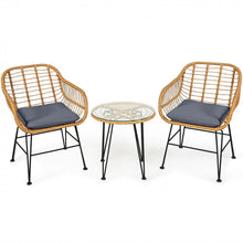 Charger l&#39;image dans la galerie, 3-Piece Patio Rattan Bistro Set Coffee Table Armchair Garden Beige - Cushion
