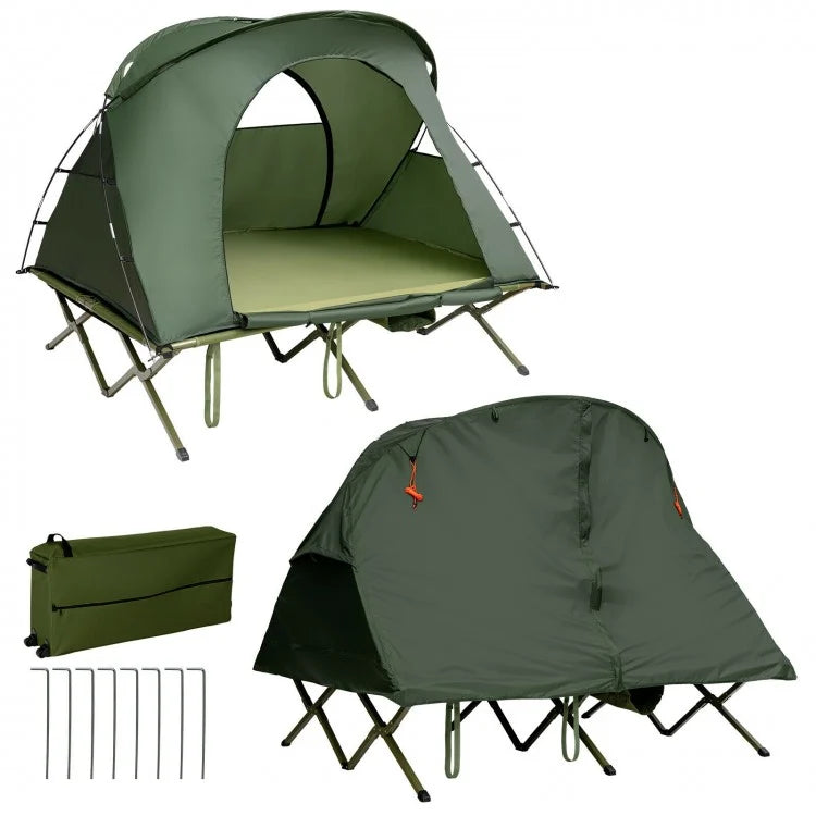 2-Person Outdoor Camping Tent with Inflatable Mattress and Carry Bag