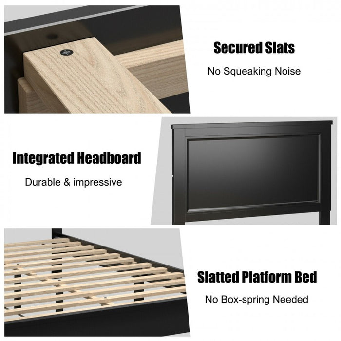 Rustic Farmhouse Solid Rubber Wood Leg Bed Frame with Headboard