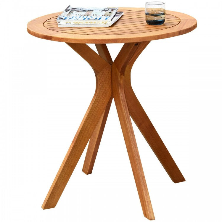 Costway Outdoor Round Wooden Dining Table and Coffee Side Table - Suitable for Patio, Garden, and Cafe