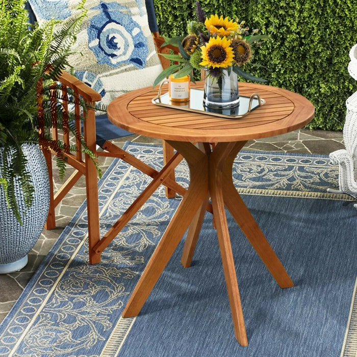 Costway Outdoor Round Wooden Dining Table and Coffee Side Table - Suitable for Patio, Garden, and Cafe