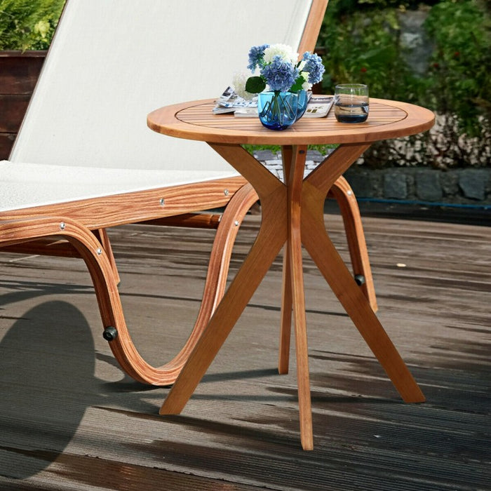 Costway Outdoor Round Wooden Dining Table and Coffee Side Table - Suitable for Patio, Garden, and Cafe