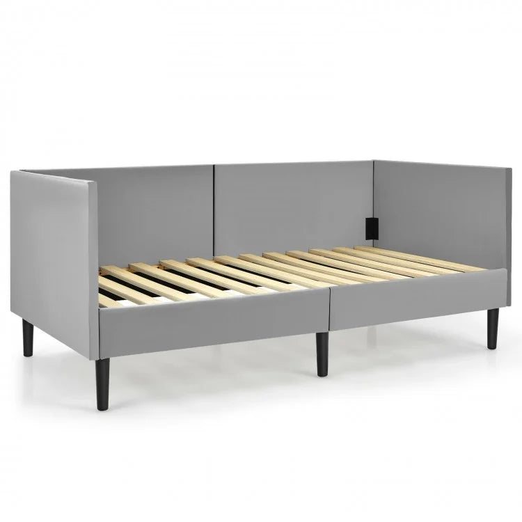 Modern Minimalist Gray Sofa Bed Frame with Storage Underneath