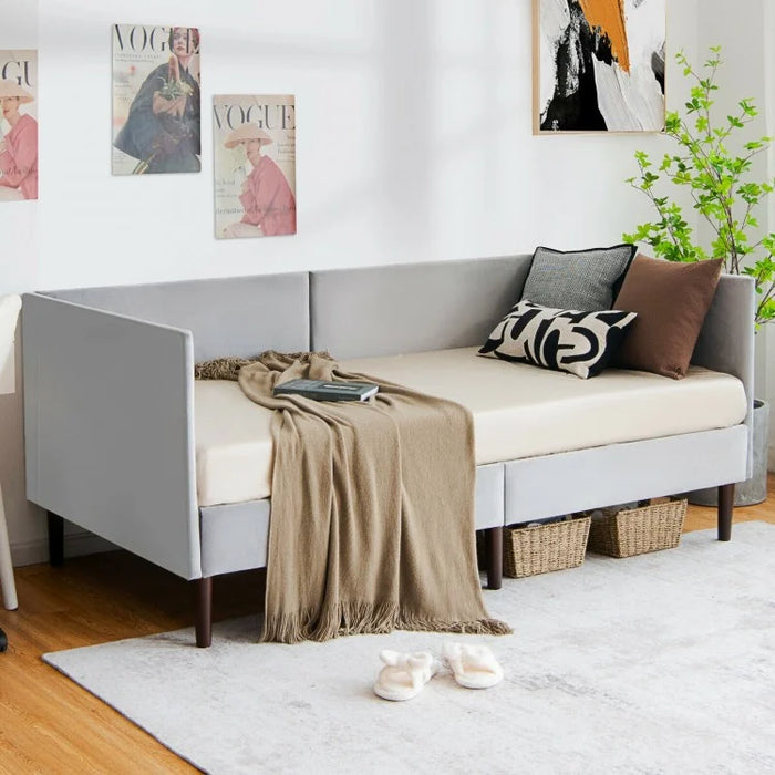 Modern Minimalist Gray Sofa Bed Frame with Storage Underneath