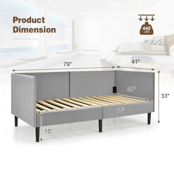 Modern Minimalist Gray Sofa Bed Frame with Storage Underneath
