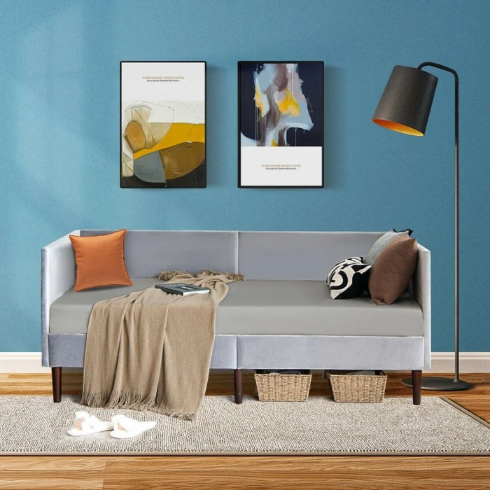 Modern Minimalist Gray Sofa Bed Frame with Storage Underneath