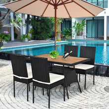 Load image into Gallery viewer, Outdoor 5-Piece Dining Room Set - Includes 1 Table and 4 Wicker Chairs with Cushions - Suitable for Poolside and Backyard
