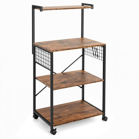 Industrial Vintage 4-Tier Metal Rolling Storage Rack - Movable Plant Stand Bookshelf for Living Room, Bedroom, and Garden