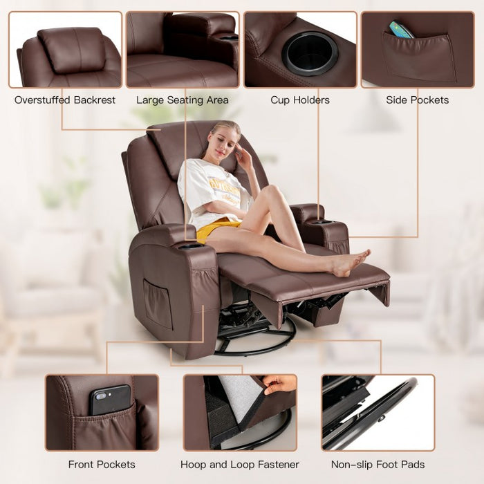 Indoor 360° Swivel Massage Chair with Remote Control and Cup Holders