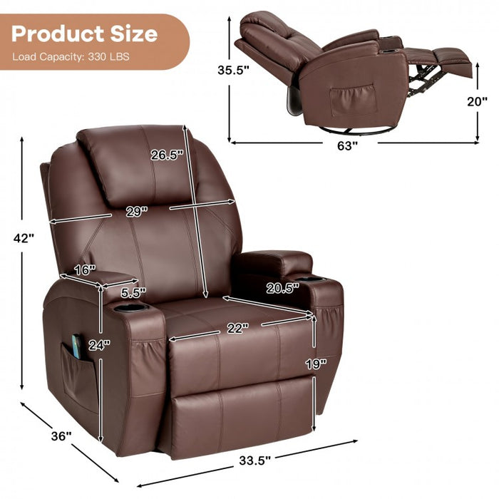 Indoor 360° Swivel Massage Chair with Remote Control and Cup Holders