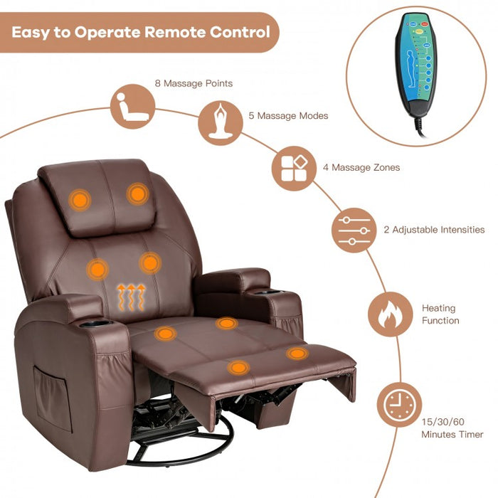 Indoor 360° Swivel Massage Chair with Remote Control and Cup Holders