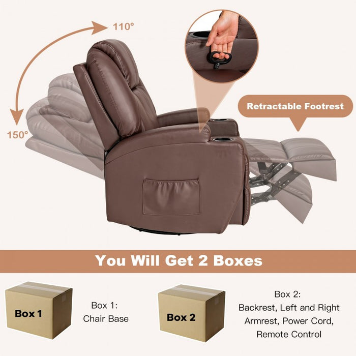Indoor 360° Swivel Massage Chair with Remote Control and Cup Holders