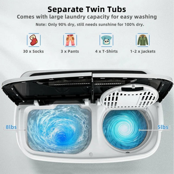 Mini Portable Semi-Automatic Dual-Tub Washing Machine - Energy Efficient