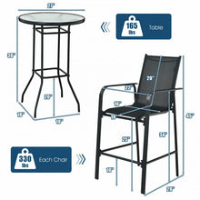 Load image into Gallery viewer, 3-Piece Glass Round Patio Table and Bar Stools Set for Outdoor Use

