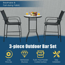 Load image into Gallery viewer, 3-Piece Glass Round Patio Table and Bar Stools Set for Outdoor Use
