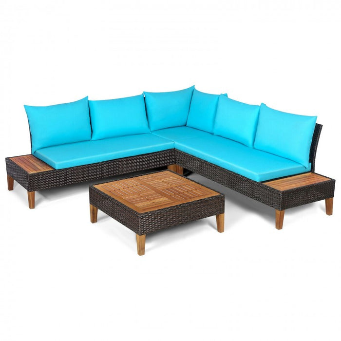 Costway Modern Sectional Couch 4-Piece Set with Coffee Table - Suitable for Backyard, Patio, and Poolside