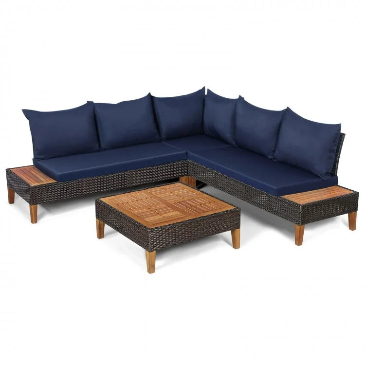 Costway Modern Sectional Couch 4-Piece Set with Coffee Table - Suitable for Backyard, Patio, and Poolside