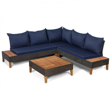 Costway Modern Sectional Couch 4-Piece Set with Coffee Table - Suitable for Backyard, Patio, and Poolside