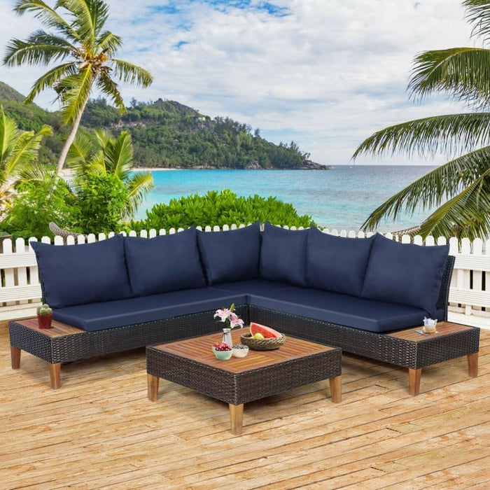 Costway Modern Sectional Couch 4-Piece Set with Coffee Table - Suitable for Backyard, Patio, and Poolside