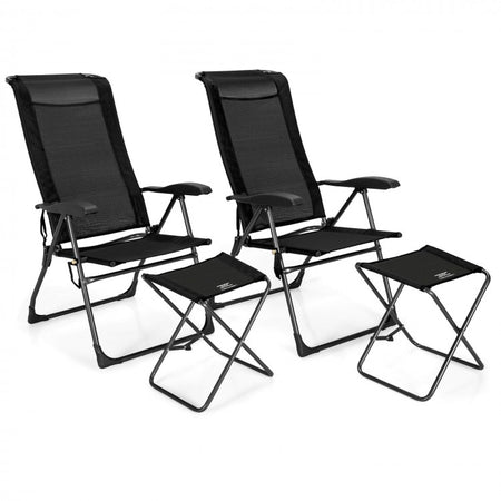 Outdoor Folding Camping Chair Set - 4-Piece Set with 2 Folding Chairs and 2 Ottomans - Suitable for Picnics, Fishing, and Hiking