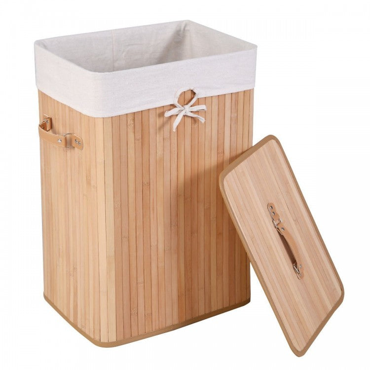 Costway 19-Gallon Rectangular Bamboo Laundry Basket