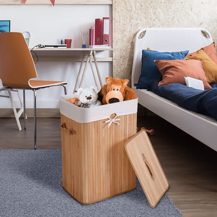 Costway 19-Gallon Rectangular Bamboo Laundry Basket