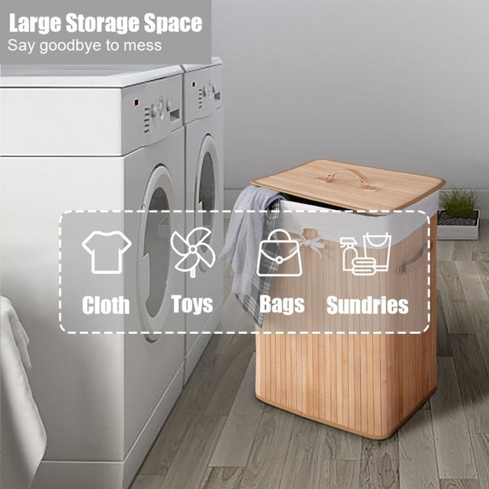 Costway 19-Gallon Rectangular Bamboo Laundry Basket