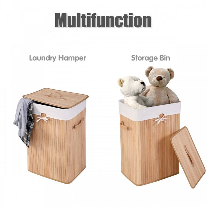 Costway 19-Gallon Rectangular Bamboo Laundry Basket