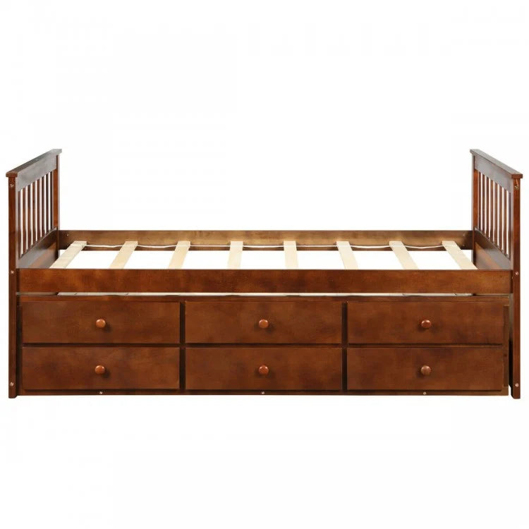Country-Style Minimalist Bed with Drawers, Casters, and Pull-Out Design