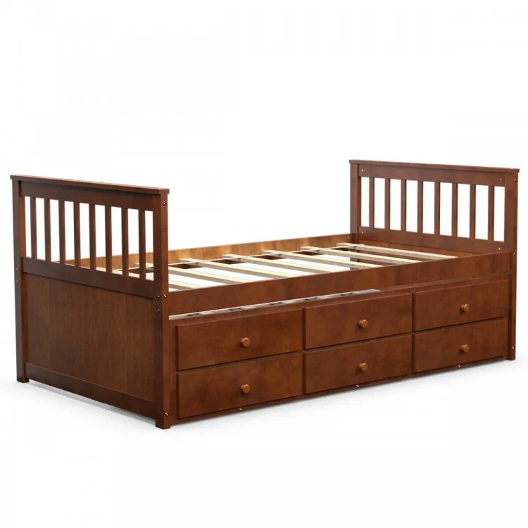 Country-Style Minimalist Bed with Drawers, Casters, and Pull-Out Design