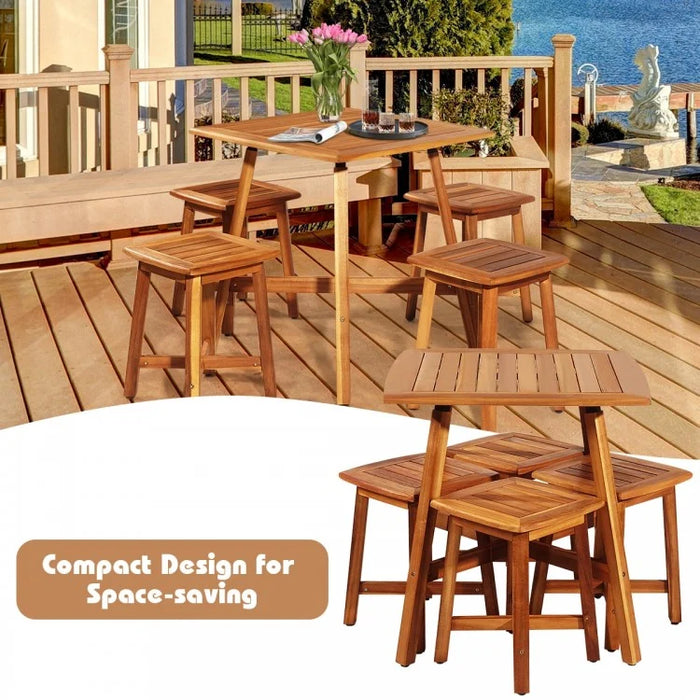 5-Piece Outdoor Patio Acacia Wood Sectional Dining Set