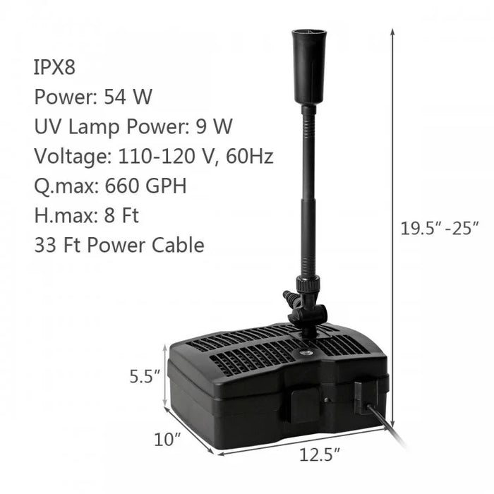Outdoor Pond All-in-One Fountain Water Pump Filter Pump with Fountain Head