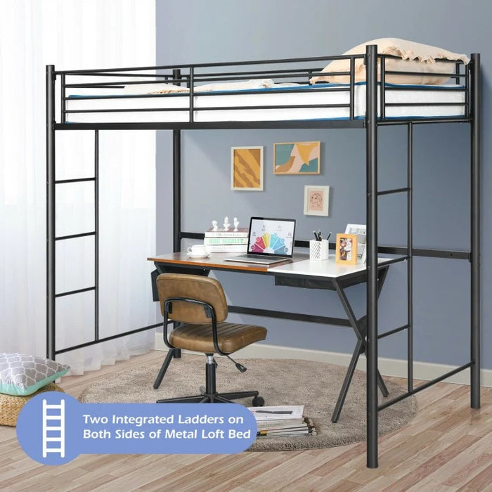 Modern Multifunctional Metal Bunk Bed with Double-Sided Ladder
