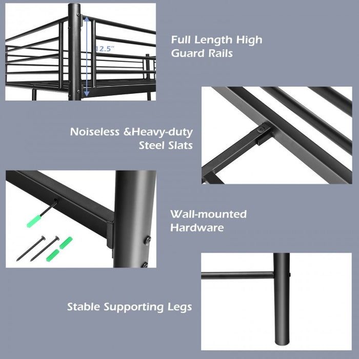 Modern Multifunctional Metal Bunk Bed with Double-Sided Ladder