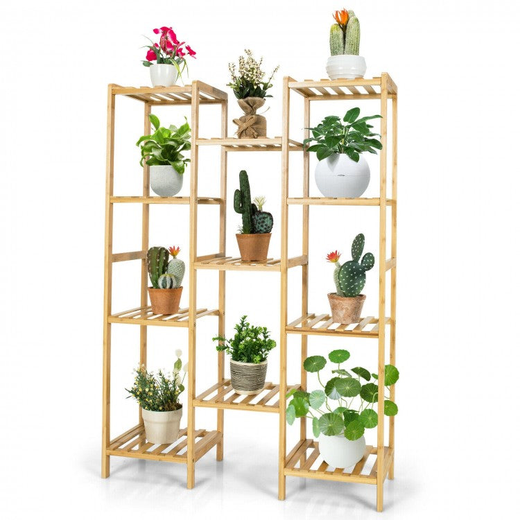 11-Tier Bamboo Plant Stand - Natural Color Freestanding Storage Rack for Living Room, Bedroom, and Garden