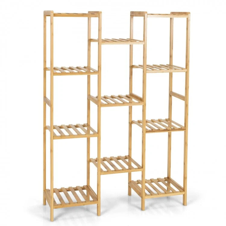 11-Tier Bamboo Plant Stand - Natural Color Freestanding Storage Rack for Living Room, Bedroom, and Garden