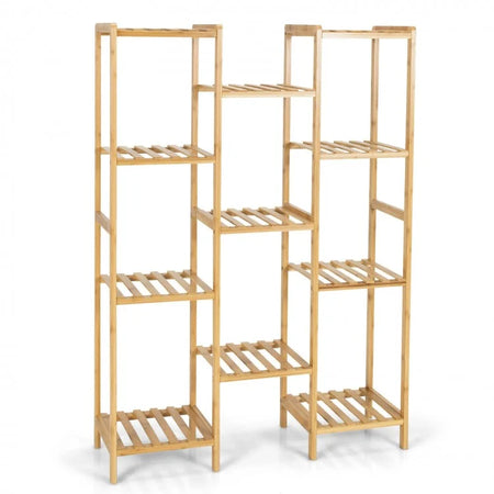 11-Tier Bamboo Plant Stand - Natural Color Freestanding Storage Rack for Living Room, Bedroom, and Garden