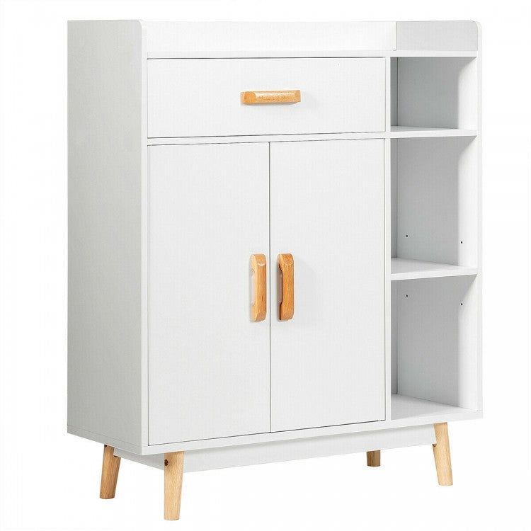 White Modern Minimalist Open Shelving Storage Cabinet with Doors