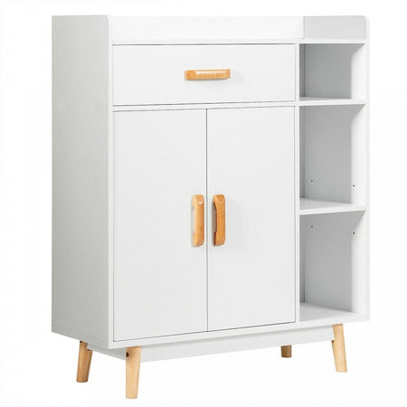White Modern Minimalist Open Shelving Storage Cabinet with Doors