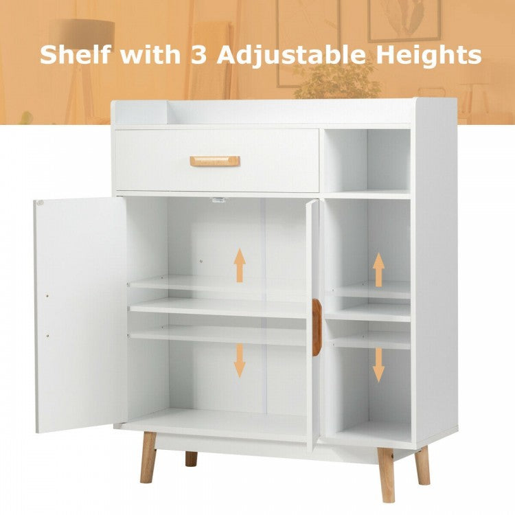 White Modern Minimalist Open Shelving Storage Cabinet with Doors