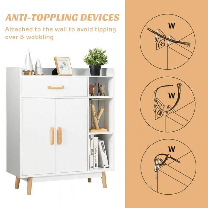 White Modern Minimalist Open Shelving Storage Cabinet with Doors