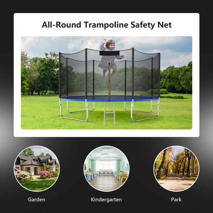 Outdoor Patio Black Trampoline with Safety Enclosure Net