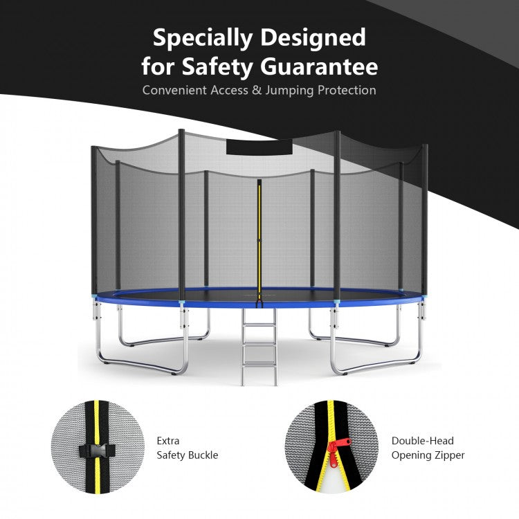 Outdoor Patio Black Trampoline with Safety Enclosure Net
