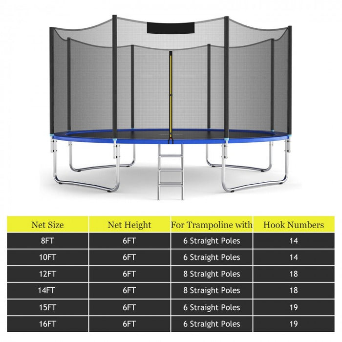 Outdoor Patio Black Trampoline with Safety Enclosure Net