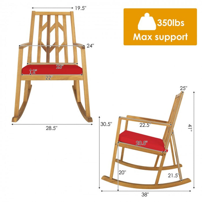 Patio Garden Rocking Chair with Arms and Cushions