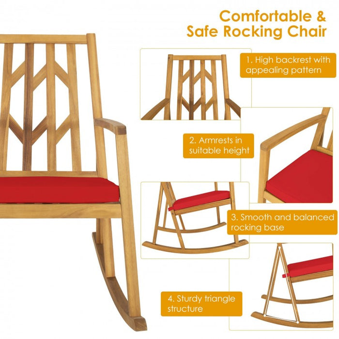 Patio Garden Rocking Chair with Arms and Cushions