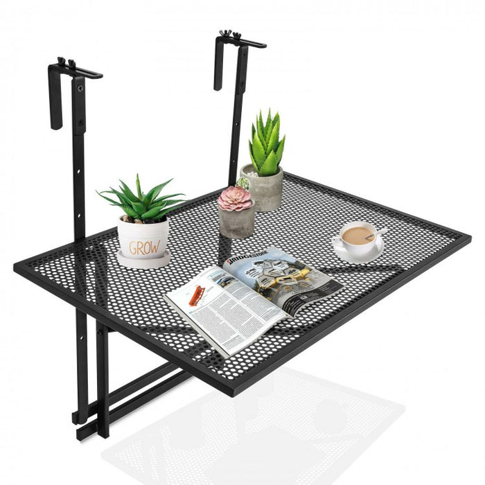 Adjustable Height Black Patio Railing Folding Table