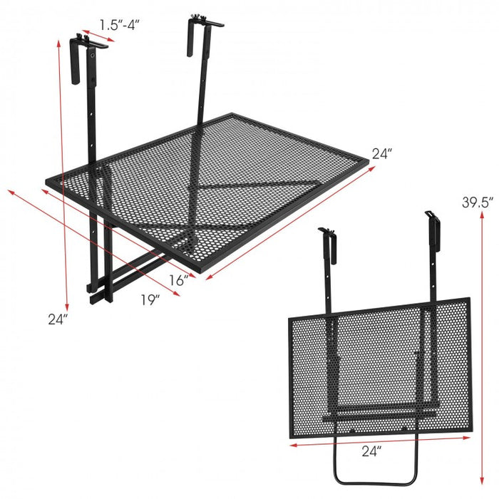 Adjustable Height Black Patio Railing Folding Table