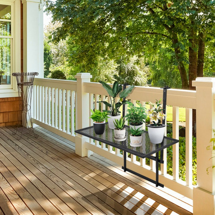 Adjustable Height Black Patio Railing Folding Table